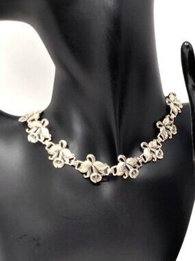 VTG 1940s Guglielmo Cini Sterling Silver Necklace Cattleya Orchids 15" Pat No.